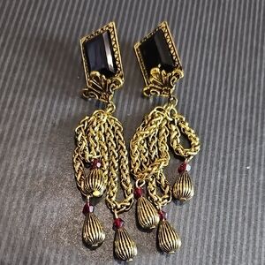 Gold/Black Tone Dangle Pierced Earrings